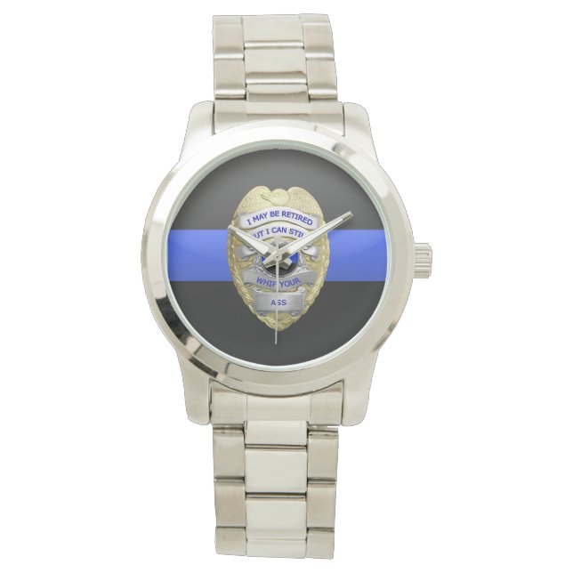 Thin Blue Line Funny Retired Police Badge Watch (Front)