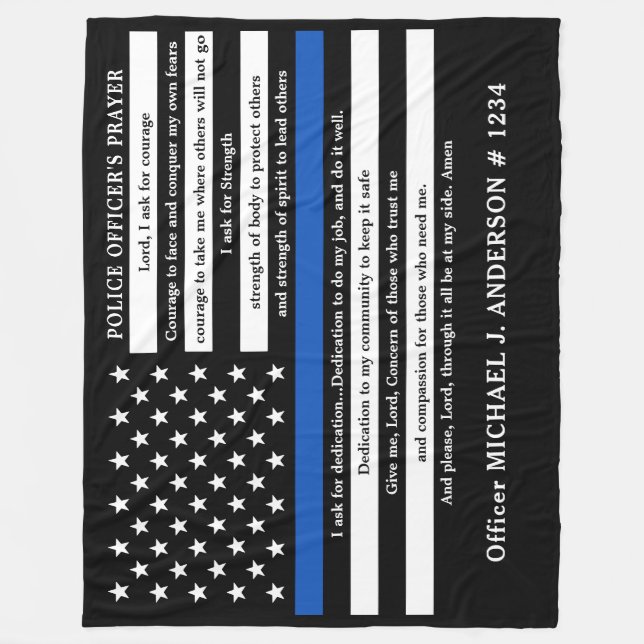 Thin Blue Line Gift Police Officer's Prayer  Fleece Blanket (Front)