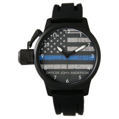 Thin Blue Line Gift - USA American Flag - Police Watch