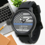 Thin Blue Line Gift - USA American Flag - Police Watch<br><div class="desc">Thin Blue Line Police Watch - American flag design in Police Flag colors ,  distressed design .
Lovely gift to your favorite police officer . Personalize with name. 
COPYRIGHT © 2020 Judy Burrows,  Black Dog Art - All Rights Reserved.</div>