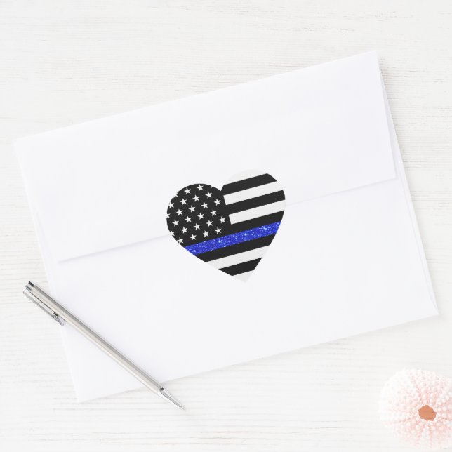 Thin Blue Line Glitter Flag Heart Sticker (Envelope)