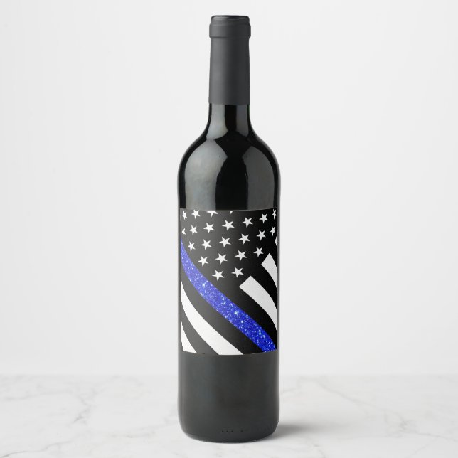 Thin Blue Line Glitter Flag Wine Label (Front)
