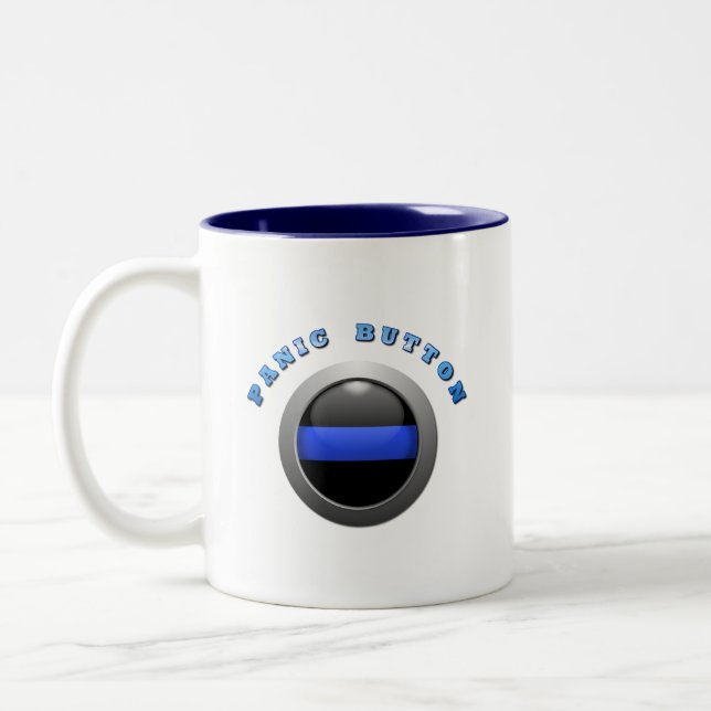 Thin Blue Line Globe & Panic Button Two-Tone Coffee Mug (Left)
