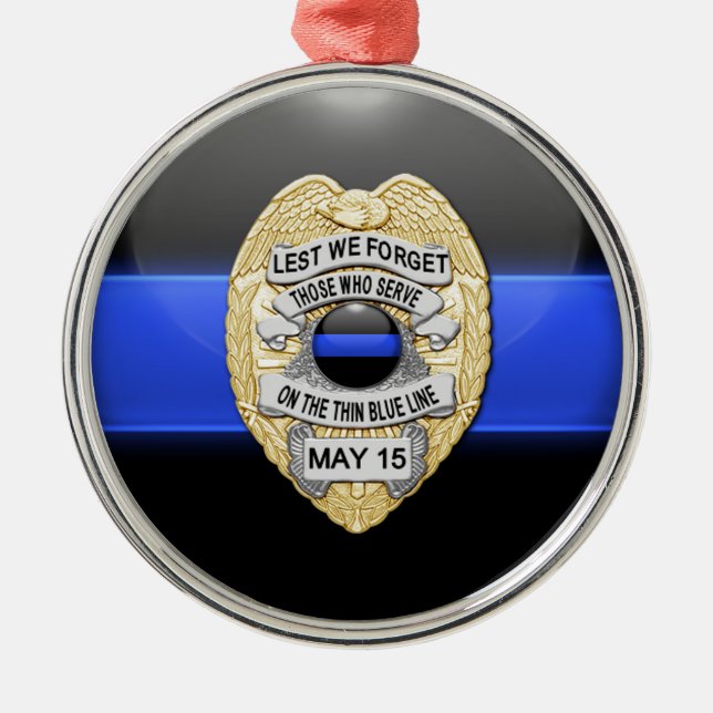Thin Blue Line Glowing Button & Badge Metal Ornament (Front)