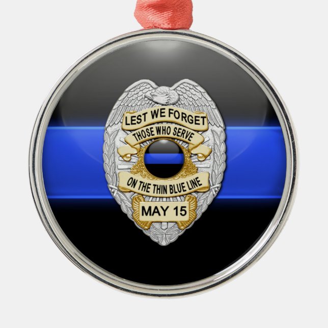 Thin Blue Line Glowing Button & Badge Metal Ornament (Front)