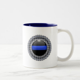 Thin Blue Line Glowing Button & Framed Button Two-Tone Coffee Mug