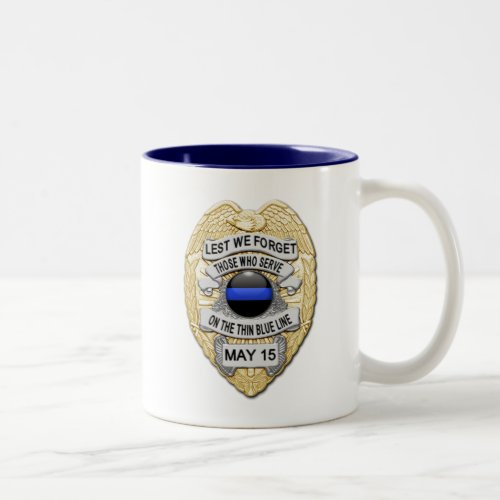 Thin Blue Line Glowing Button  Gold Badge Two_Tone Coffee Mug