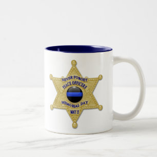 Thin Blue Line Glowing Button & Gold Badge Two-Tone Coffee Mug