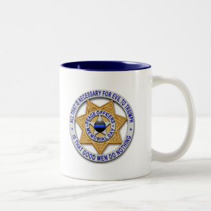 Thin Blue Line Glowing Button & Gold Badge Two-Tone Coffee Mug