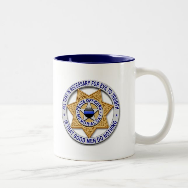 Thin Blue Line Glowing Button & Gold Badge Two-Tone Coffee Mug (Right)
