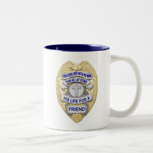 Thin Blue Line Glowing Button & Gold Badge Two-Tone Coffee Mug