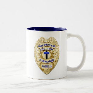 Thin Blue Line Glowing Button & Gold Badge Two-Tone Coffee Mug