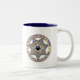 Thin Blue Line Glowing Button & Gold Badge Two-Tone Coffee Mug