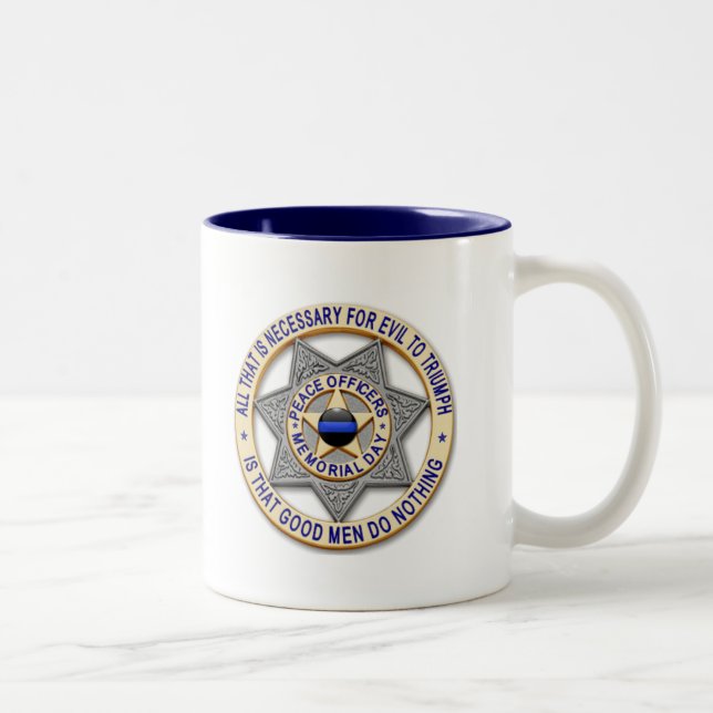 Thin Blue Line Glowing Button & Gold Badge Two-Tone Coffee Mug (Right)