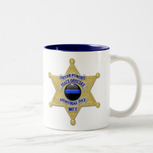 Thin Blue Line Glowing Button & Gold Badge Two-Tone Coffee Mug
