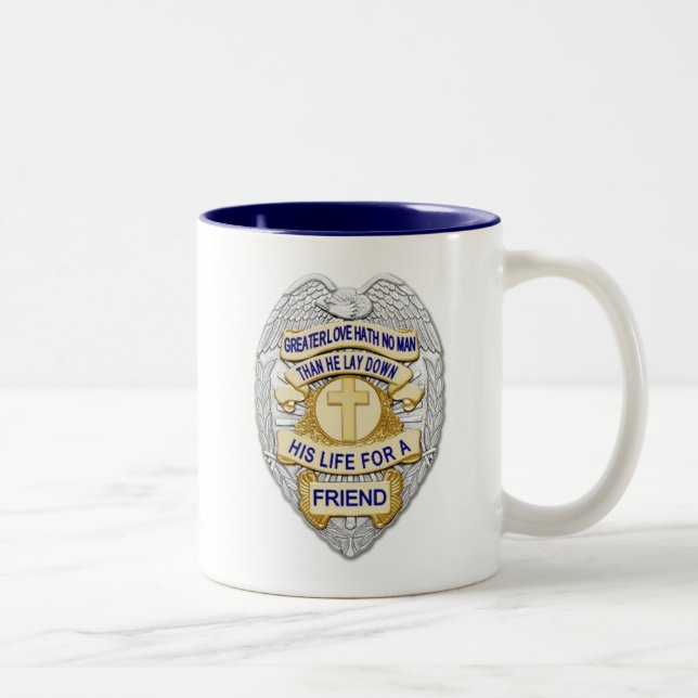 Thin Blue Line Glowing Button & Gold Badge Two-Tone Coffee Mug (Right)