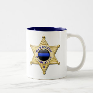 Thin Blue Line Glowing Button & Gold Badge Two-Tone Coffee Mug
