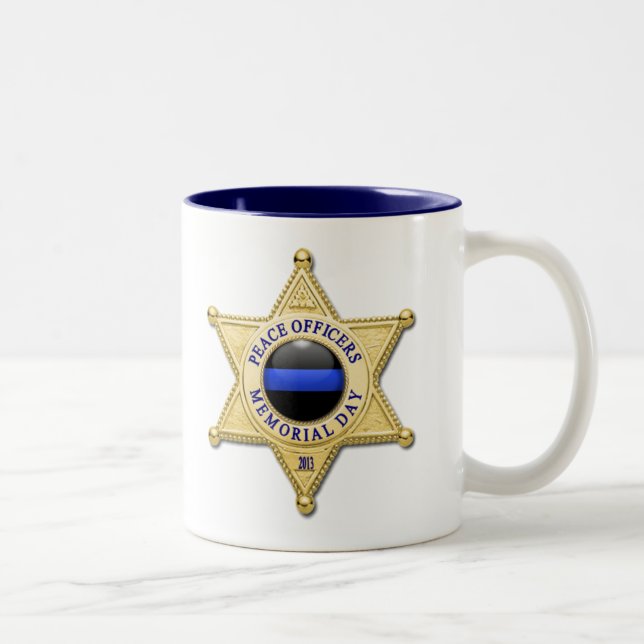 Thin Blue Line Glowing Button & Gold Badge Two-Tone Coffee Mug (Right)
