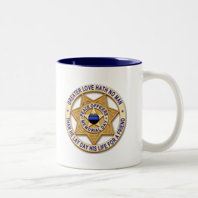 Thin Blue Line Glowing Button & Gold Badge Two-Tone Coffee Mug (Right)