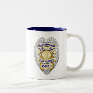 Thin Blue Line Glowing Button & Gold Badge Two-Tone Coffee Mug