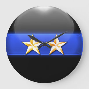 Thin Blue Line - Gold 2-Star Chief Rank Insignia Large Clock