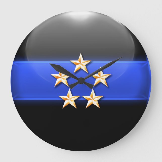 Thin Blue Line - Gold 5-Star Chief Rank Insignia Large Clock (Front)