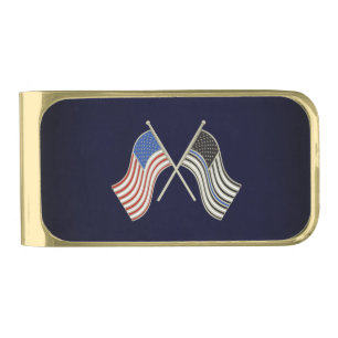Thin Blue Line Gold Finish Money Clip
