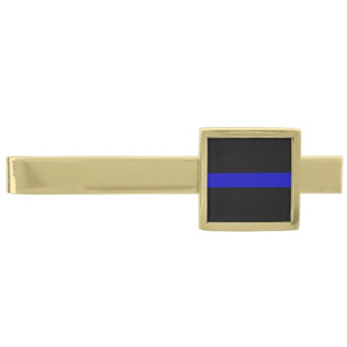 Thin Blue Line Gold Finish Tie Clip