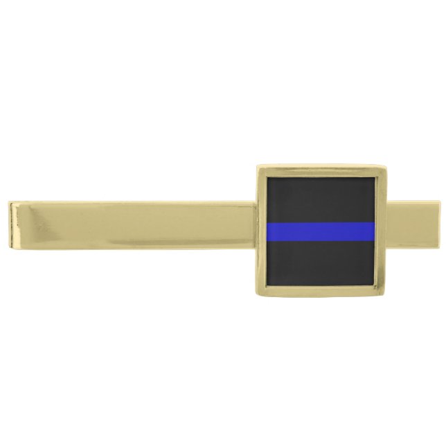Thin Blue Line Gold Finish Tie Clip (Front)