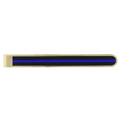 Thin Blue Line Gold Finish Tie Clip