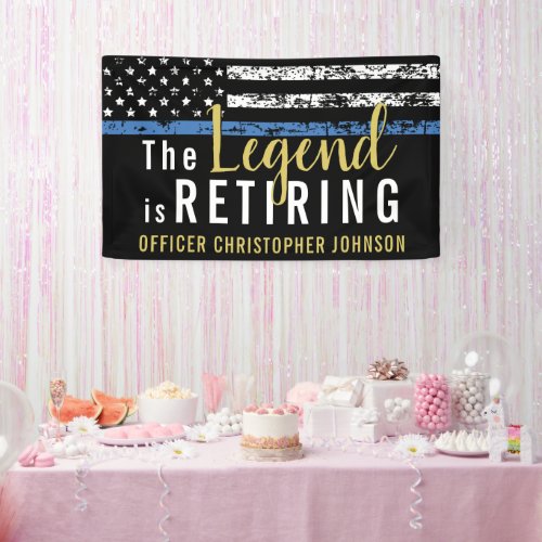 Thin Blue Line Gold Police Retirement Party Banner