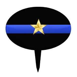 Thin Blue Line Gold Star Police Chief Rank Cake Topper