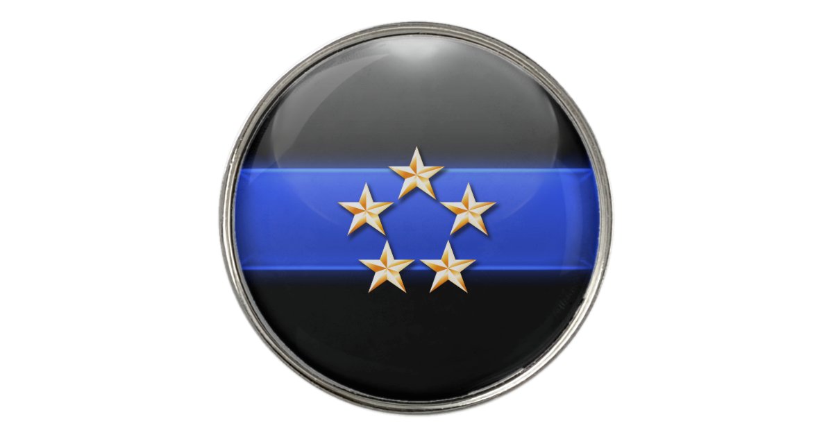 Thin Blue Line Golf Pro Police Chief Stars Ball Marker | Zazzle