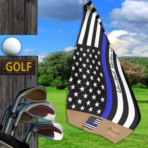 Thin Blue Line  Golf USA flag America Monogramed Golf Towel