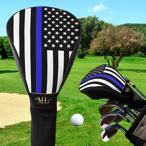 Thin Blue Line  Golf USA flag  Monogramed Clubs Golf Head Cover