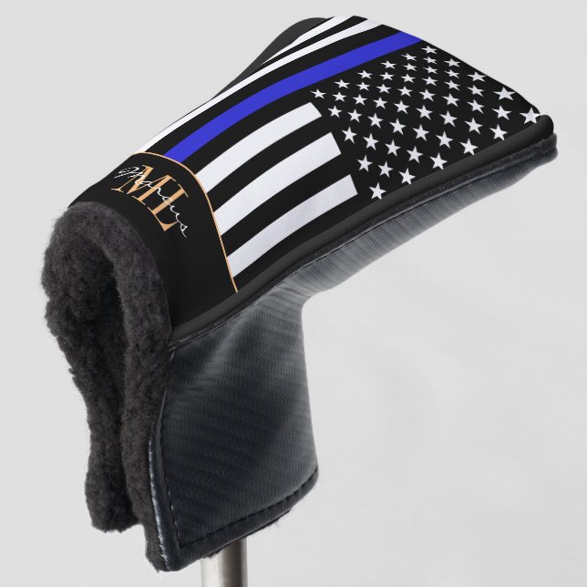 Thin Blue Line & Golf USA flag / Monogramed Clubs  Head Cover (3/4 Front)