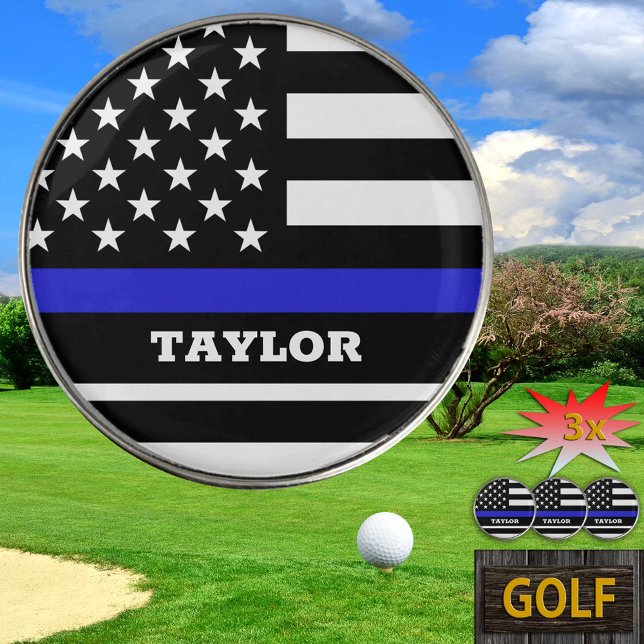 Thin Blue Line & Golf USA personalized police flag Ball Marker (Creator Uploaded)