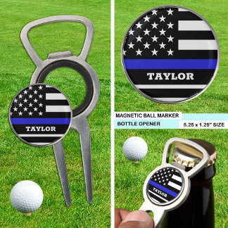 Thin Blue Line & Golf USA personalized police flag Divot Tool
