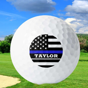 Thin Blue Line & Golf USA personalized police flag Golf Balls