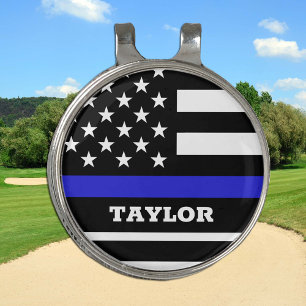 Thin Blue Line & Golf USA personalized police flag Hat Clip