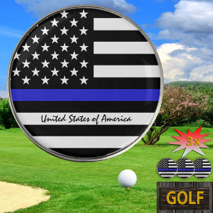 Thin Blue Line & Golf USA police flag / America Ball Marker