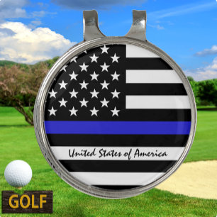 Thin Blue Line & Golf USA police flag / America Hat Clip