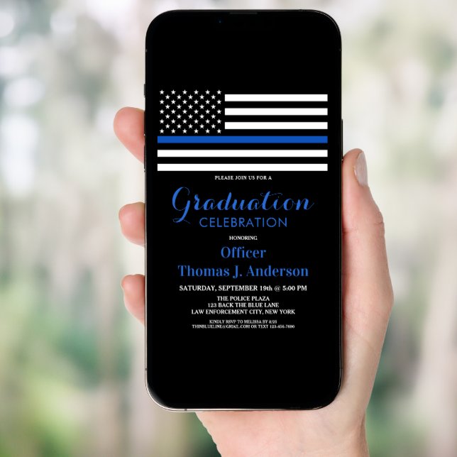  Thin Blue Line Graduation Academy Police Officer Invitation (Front Digital)
