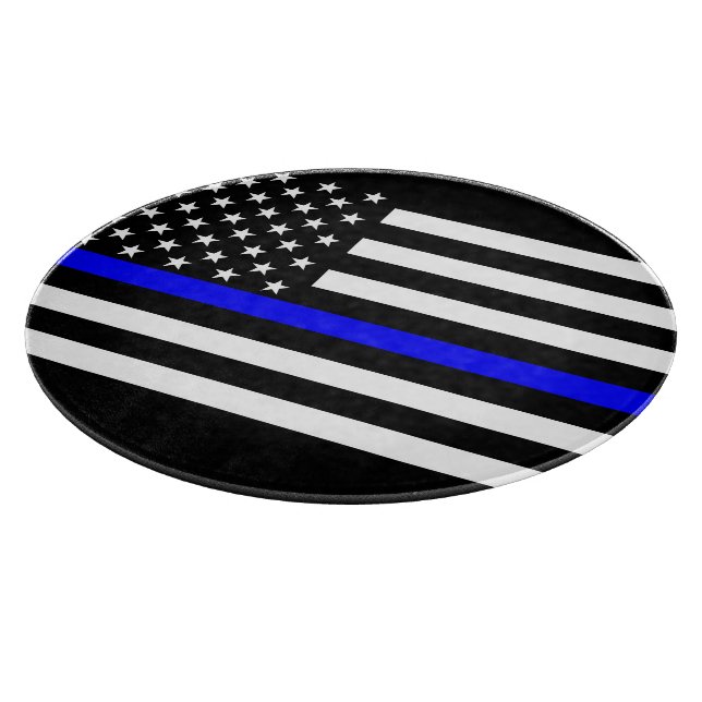 Thin Blue Line Graphic on a US American Flag Cutting Board (Corner)