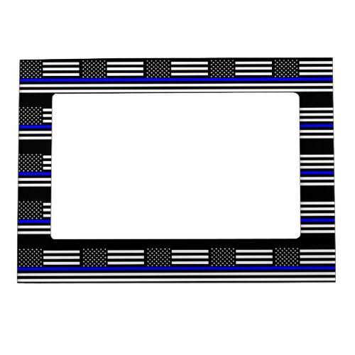 Thin Blue Line Graphic on a US American Flag Magnetic Picture Frame