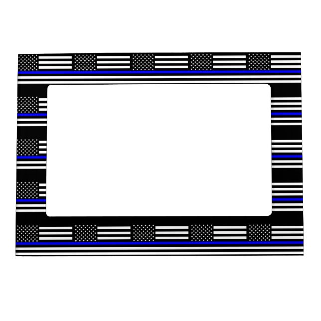 Thin Blue Line Graphic on a US American Flag Magnetic Picture Frame (Front)