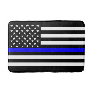 Thin Blue Line Graphic on a US Flag Bathroom Mat