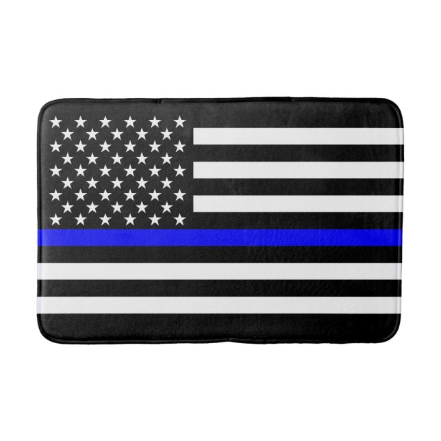 Thin Blue Line Graphic on a US Flag Bathroom Mat (Front)
