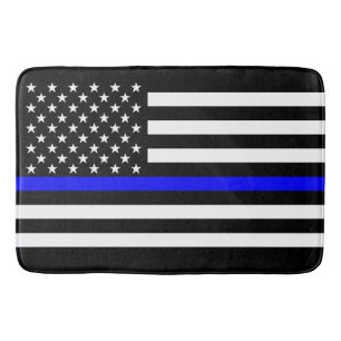 Thin Blue Line Graphic on a US Flag Bathroom Mat