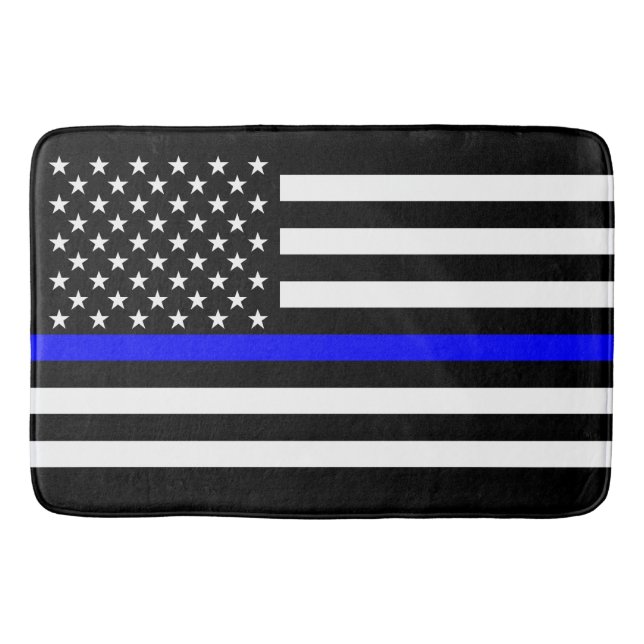 Thin Blue Line Graphic on a US Flag Bathroom Mat (Front)